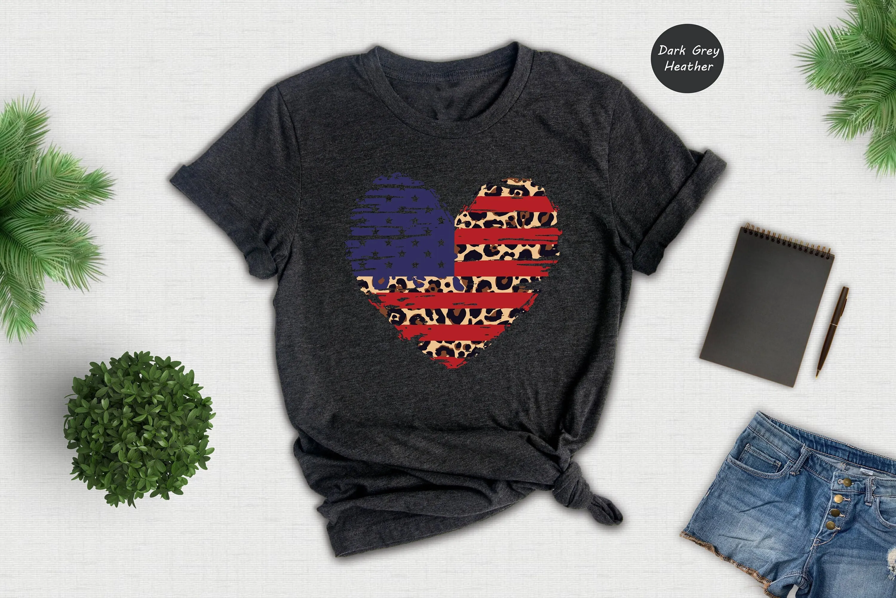 

American Flag Leopard Heart T Shirt Patriotic America Fourth Of July Usa
