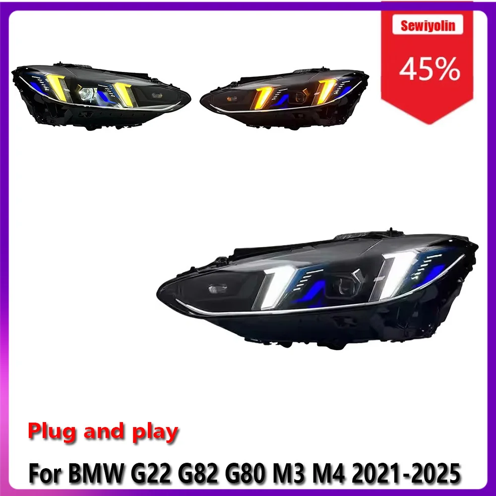 

Автомобильные светодиодные фары, аксессуары для BMW G22 G82 G80 M3 M4 2021-2025, трехцветные DRL тормозные указатели поворота Plug And Play