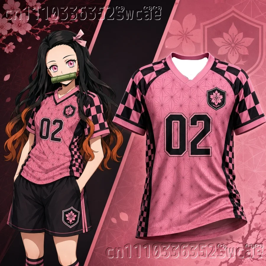 26/27  Demon Slayer Anime Jersey Collection Tokito Muichiro Tanjiro Rengoku Nezuko V‑Neck Short Sleeve Sports Top FamilyMatching