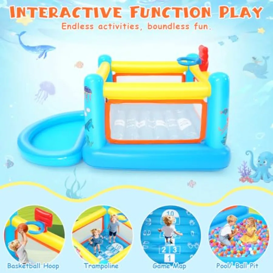 منزل ترتد قابل للنفخ قلعة ترتد داخلية للأعمار من 3 إلى 88.9 قدم طول × 5.6 قدم عرض × 4.3 قدم ارتفاع بيت قفز PVC مع منزلق ومنفاخ P #6