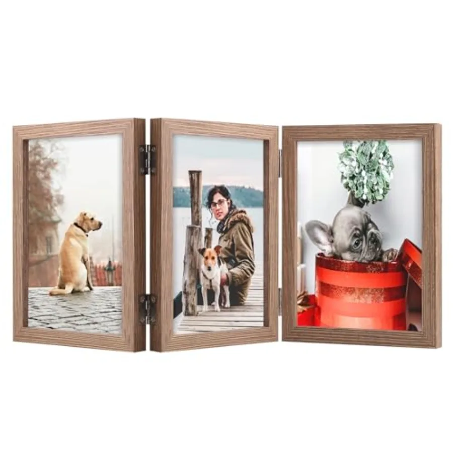 3 Picture Frame Triple Wooden Three Hinged Photo Frame Definition Glass Stand Vertically on Desktop or Tabletop
