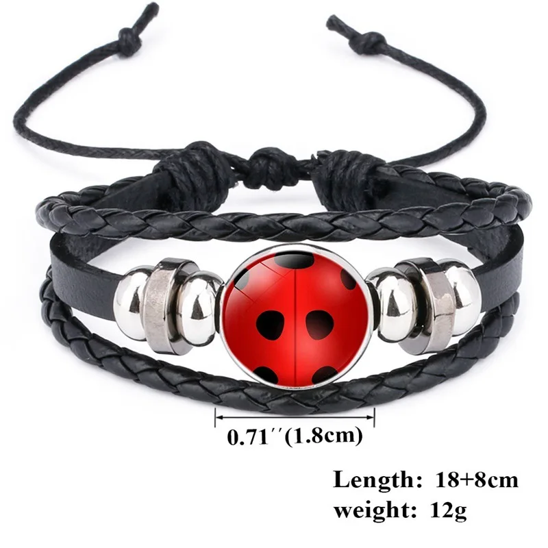 New Cat Paw Bracelet for Women Red Lady Bird Insect Anime Cartoon Style Handmade Leather Bangles Kids Gift