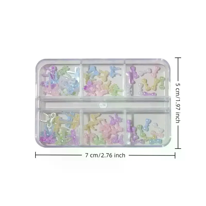 6グリッド カラフルパールリボンボウネイルデコレーション - レジンマカロン立体アクセサリー DIYネイルアート＆サロンマニキュア用