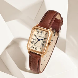 Fashion Retro Digital Dial Casual Watches Square Leather Strap Fashionable Clock Quartz Wristwatch for Women Gift