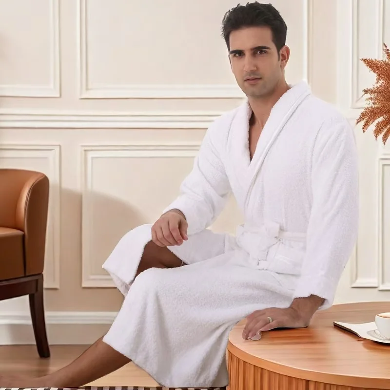 100% Cotton Toweling Robe Lovers Soft Long Bath Robe Men Women Nightrobe Sleepwear Casual Home Bathrobe Hotel Robe Thickening