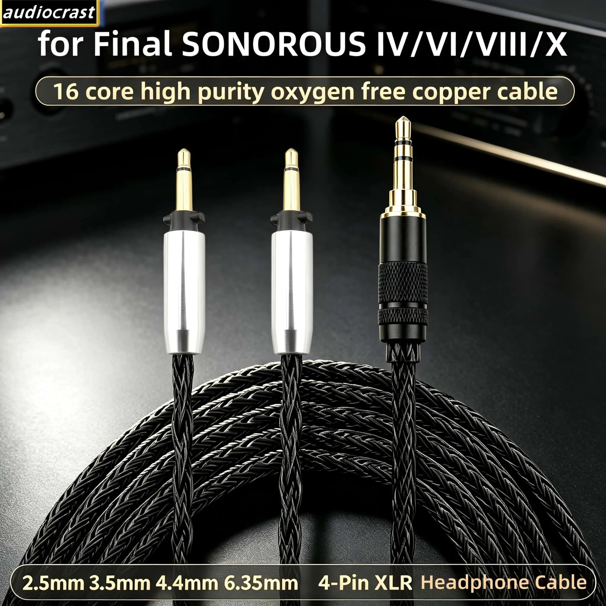 16 Core Silver Plated Headphone Cable Dual 3.5mm 2 Pole for Final SONOROUS IV VI VIII X D8000 Optional 2.5 3.5 4.4 XLR 6.35
