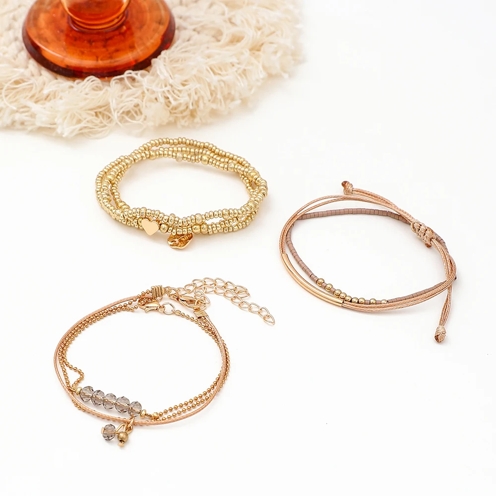7Pcs/Set Bohemian Style Heart Beads Round Pendant Adjustable String Beads Bracelet CCB Elastic Bracelet Set For Women image 5