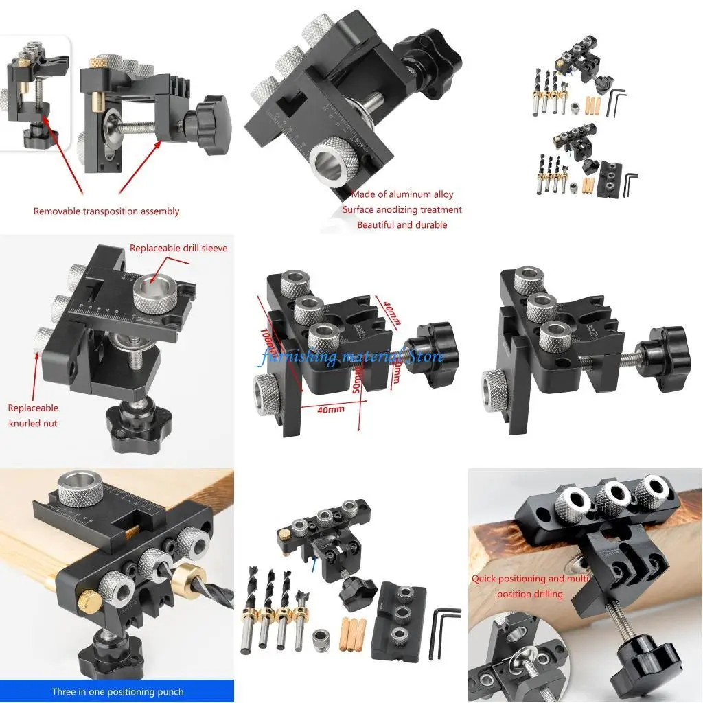 y5gd مشبك سريع 3 في 1 دبوس الخشب Dowelling Jig قابلة للتعديل دليل الحفر puncher locator hole epener أدوات النجارة #1