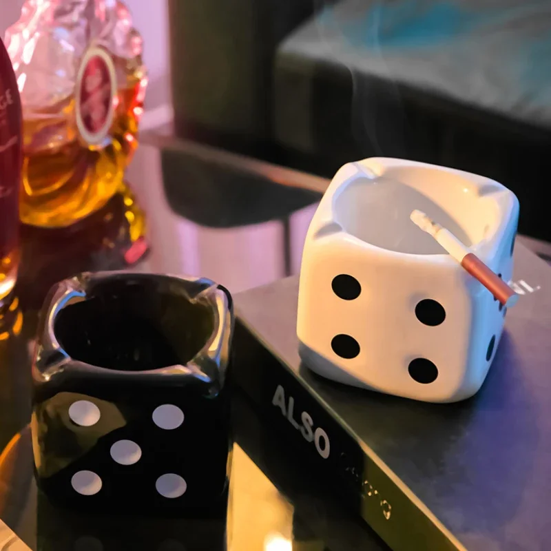 Light Luxury Dice Ceramic Ashtray Fashionable Trend Square Ashtray Living Room Desktop Creative Ornament Home Decoration