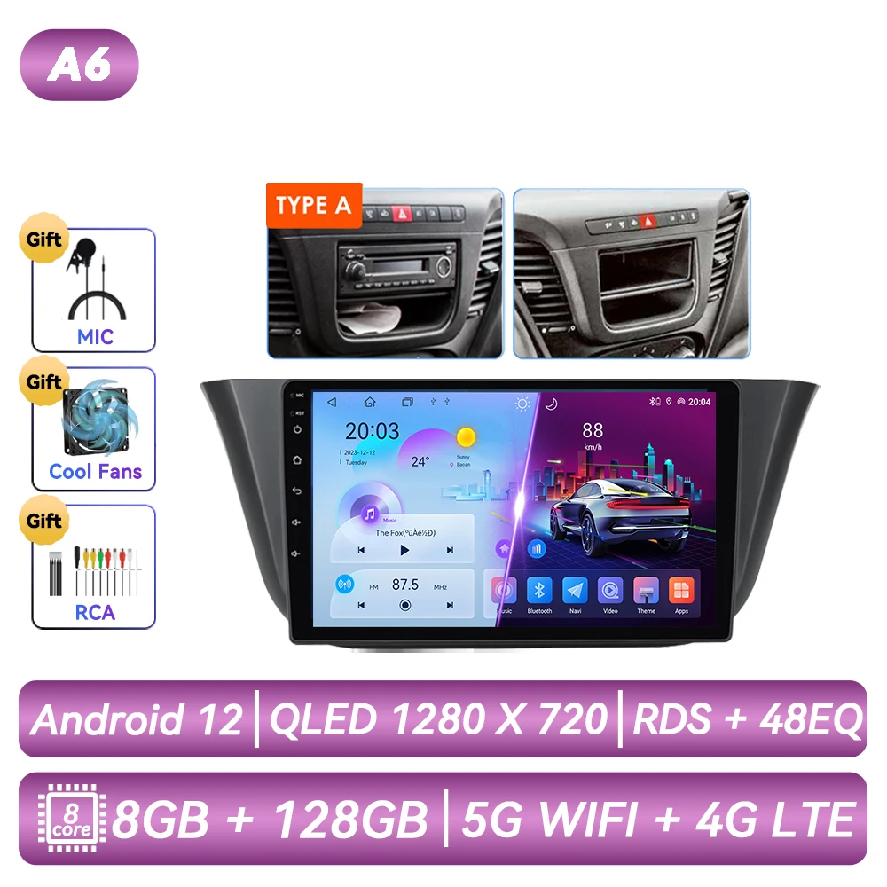 Autoradio met Android-functionaliteit, GPS-navigatie, CarPlay en touchscreen voor Iveco Daily 2013 2014 2015 2016 2017 2018 2019 2020 2021.