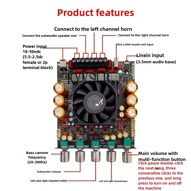 KYYSLB ZK-AS21P Bluetooth цифровой усилитель плата 2,1-канальный 300 Вт * 2 + 600 Вт сабвуфер TPA3255 чип
