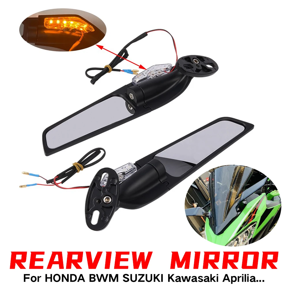 

Most Motorcycles Mirror Modified Wind Wing Adjustable Rotating Rearview Mirror with light for HONDA BWM SUZUKI Kawasaki
