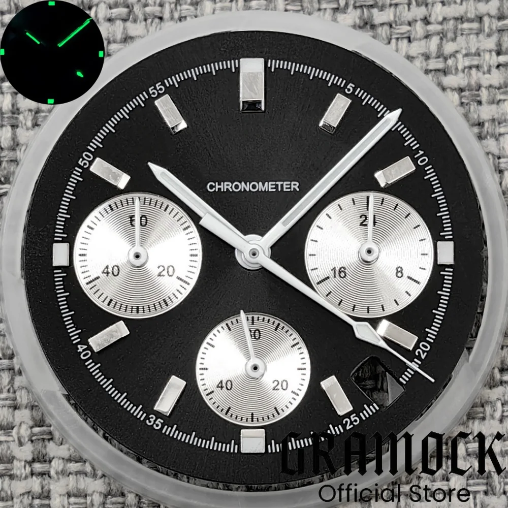 30 مللي متر أزرق ثلجي/بورجوندي أحمر/أسود/أبيض/كورال أخضر كرونوغراف VK63 قرص مع VK63 6 دبوس الأيدي C3 Lume Fit VK63 ملحقات الساعة #5