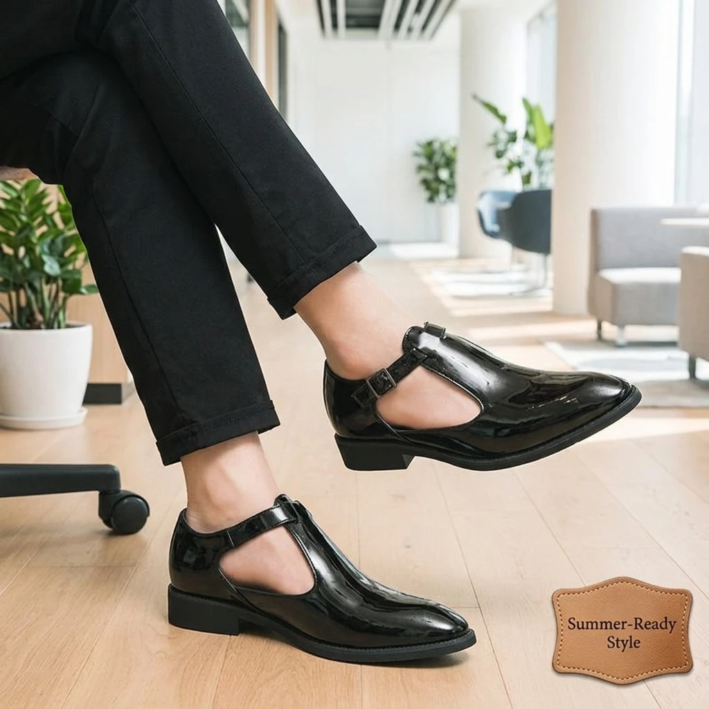 

Summer Men Pointed-toe Sandals Black Red Color Men Casual Comfortable Breathable Business Office Shoes Social Shoes Sizes 38-46