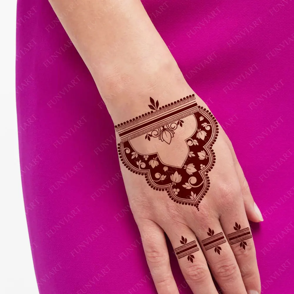 Brown Henna Tattoo Stickers for Hand and Foot Flower Temporary Tattoos for Women FakeTattoo for Wedding Festival Body Decor