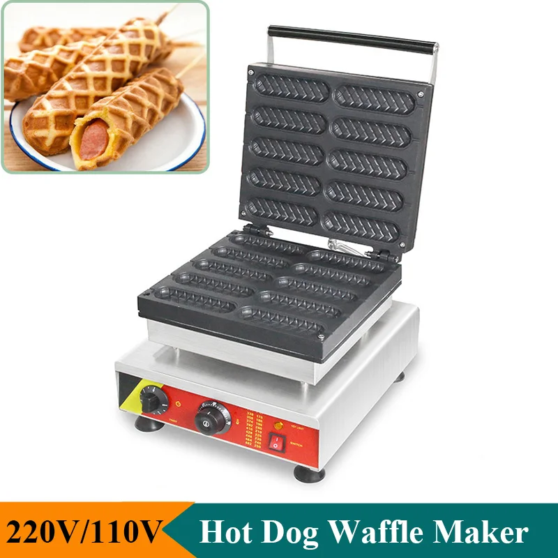 Professional Hot Dog Waffle Maker Stainless Steel 10pcs Lolly Waffles Making Machine 220V 110V Non-stick Baking Pan