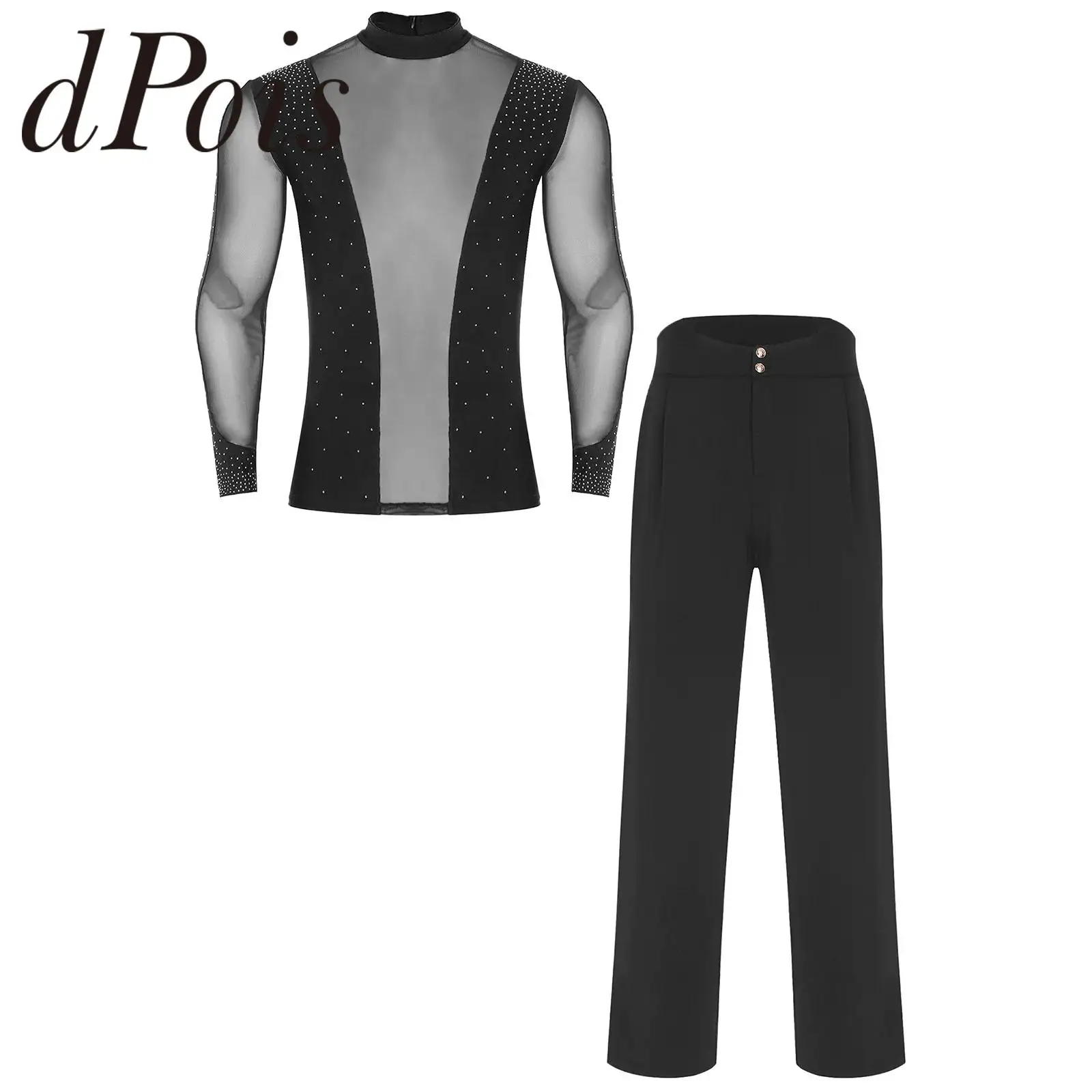 

Мужской костюм для фигурного катания с блестками, акробатическое боди с v-образным вырезом и длинными рукавами, гимнастический трико, комбинезон для балета и танцев