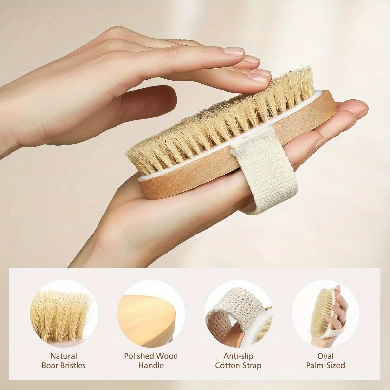 2 In 1 Dry Skin Body Brush Natural Bristle Dead Skin Remover Anti Cellulite Exfoliates Blood Circulation Health Massage Tools