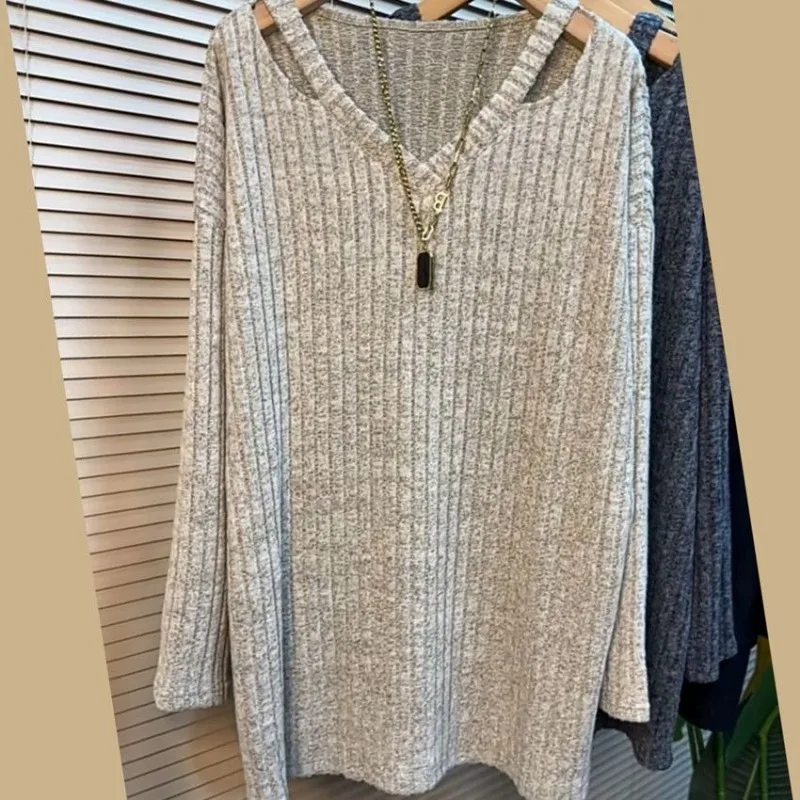 

Fashion new simple solid color long-sleeved V-neck loose temperament casual and versatile pullover