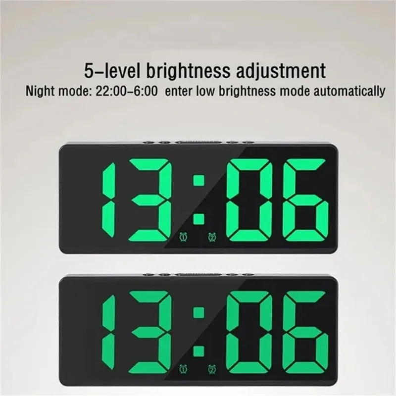 LED Voice Control Digital Alarm Clock Teperature Snooze Night Mode Desktop Table Clock 12/24H Electrnic Mirror Clock Home Decor