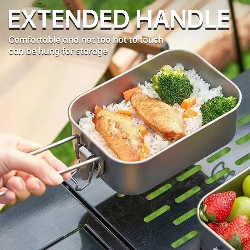 Outdoor Pure Titanium Lunch Box Camping Bento Box Folding Handle Portable Sealed Student Lunch Box Picnic Box Fresh-keeping Box