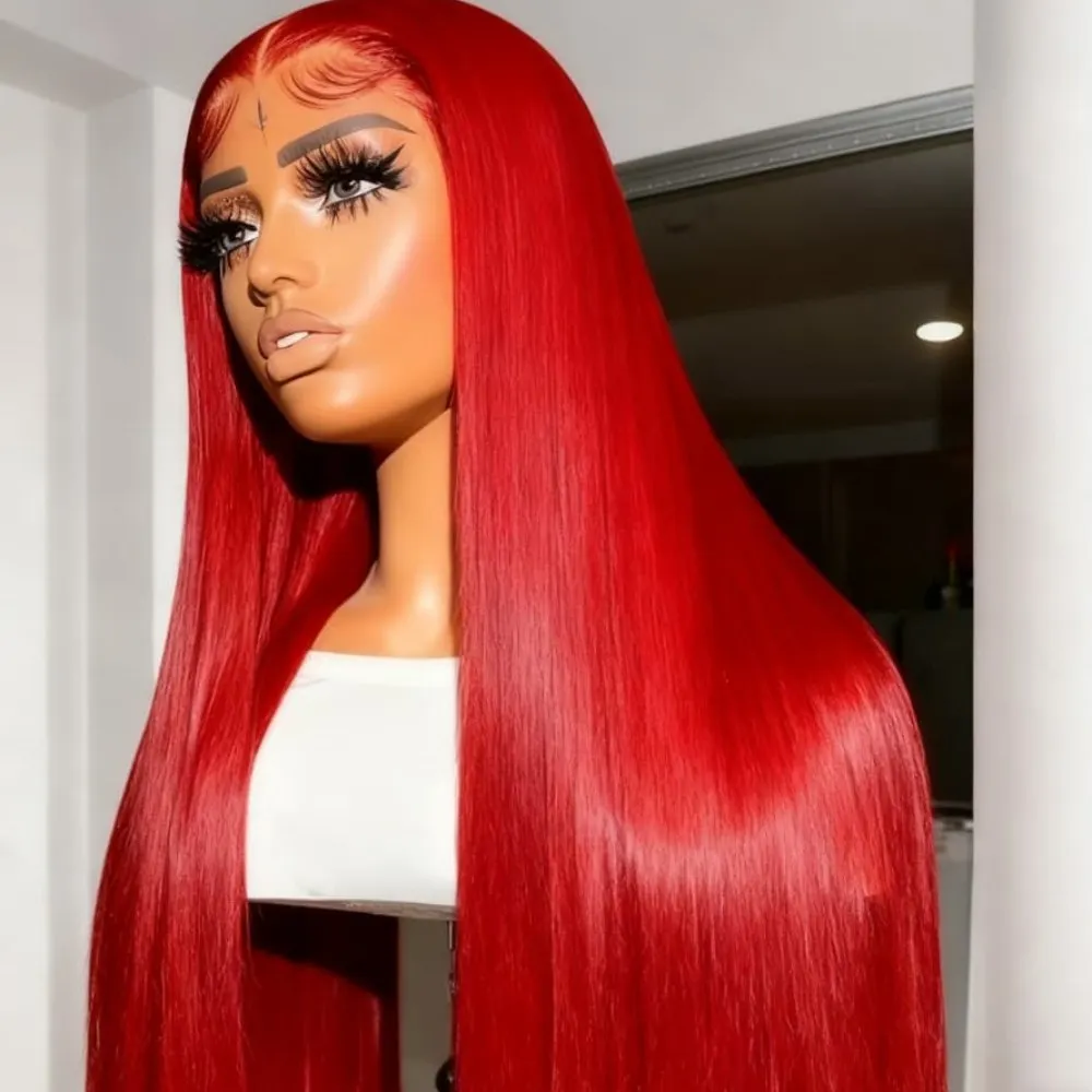 

Красный прямой парик с кружевной передней частью 13x4 HD из синтетического термостойкого волокна для женщин, для музыкальных фестивалей и танцевальных вечеринок