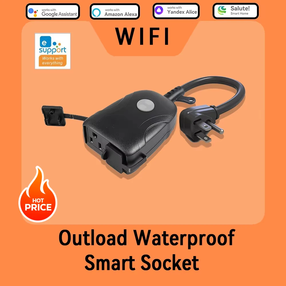 eWelink US Standard Smart WiFi Socket Outdoor Waterproof with Remote Control via Alex Google Assistant Alice Salutel