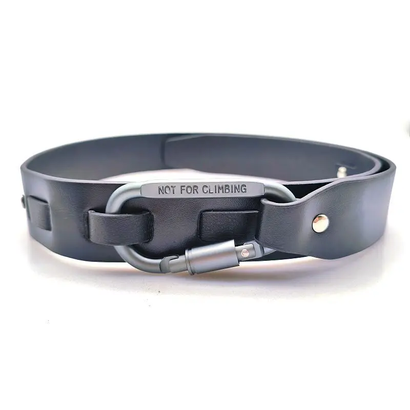 [BOMP]  New  Style Silver Grey Mountaineering Buckle Letter Engraving Function Black Belt Men's And Women's Trend