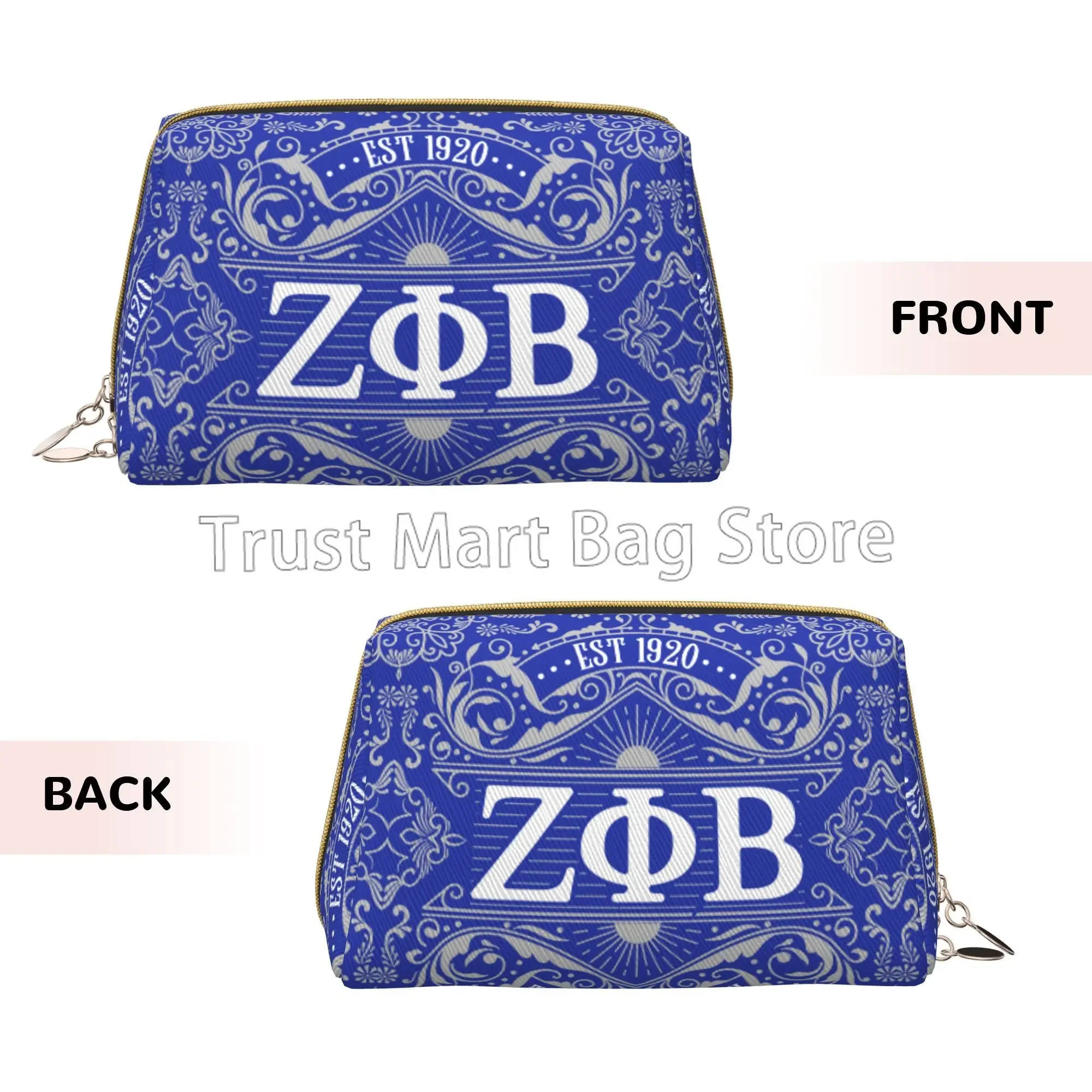 Zeta Phi Beta Print Grand sac de maquillage en cuir pour femme, trousse de toilette de voyage, sacs à cosmétiques en poudre, sac de rangement multifonctionnel portable, cadeau