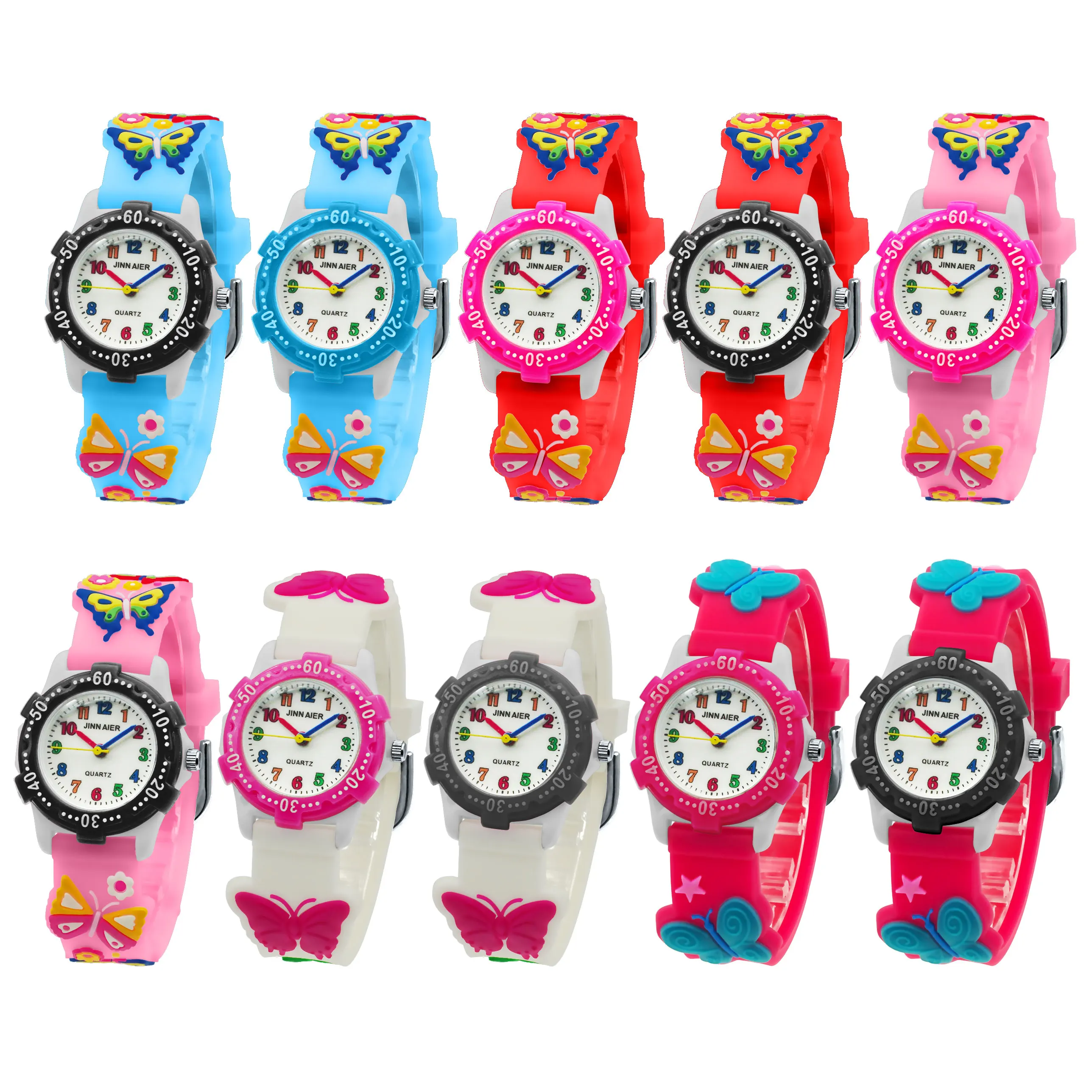 High Quality Rotary Dial Color Butterfly Cartoon Quartz Watch Fashion Luminous Cute Girl Watch Kids Watch