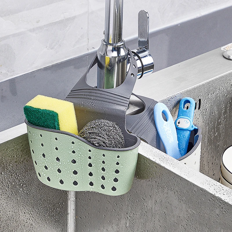 

Home Storage Drain Basket Kitchen Sink Holder Adjustable Soap Sponge Shlf Hanging Drain Basket Bag Kitchen Accessories