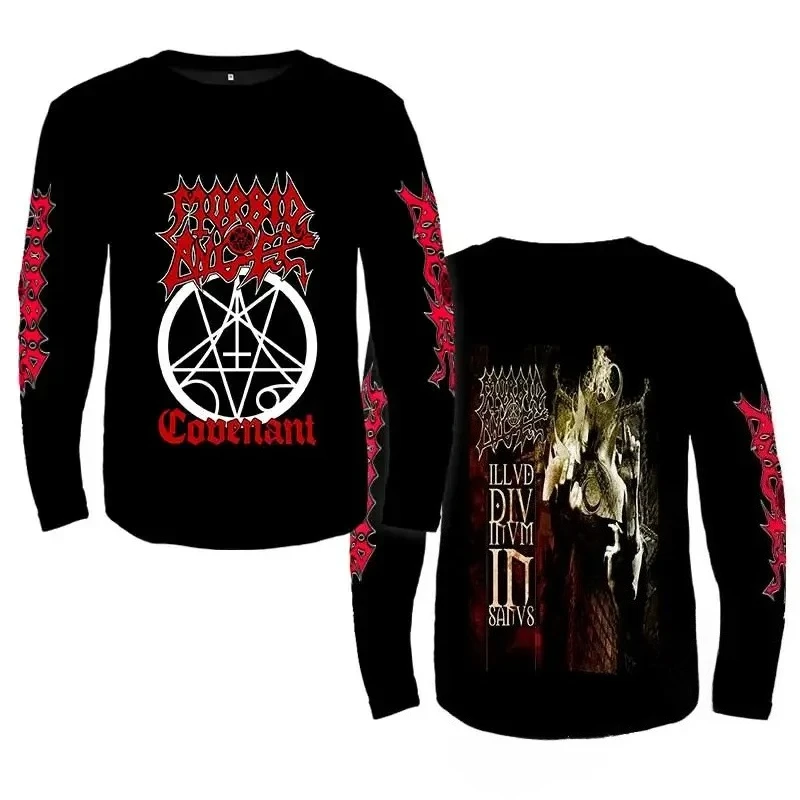 Camiseta de manga comprida com estampa 3D da banda de metal Morbid Angel, estilo retrô esportivo Harajuku, para homens e mulheres.