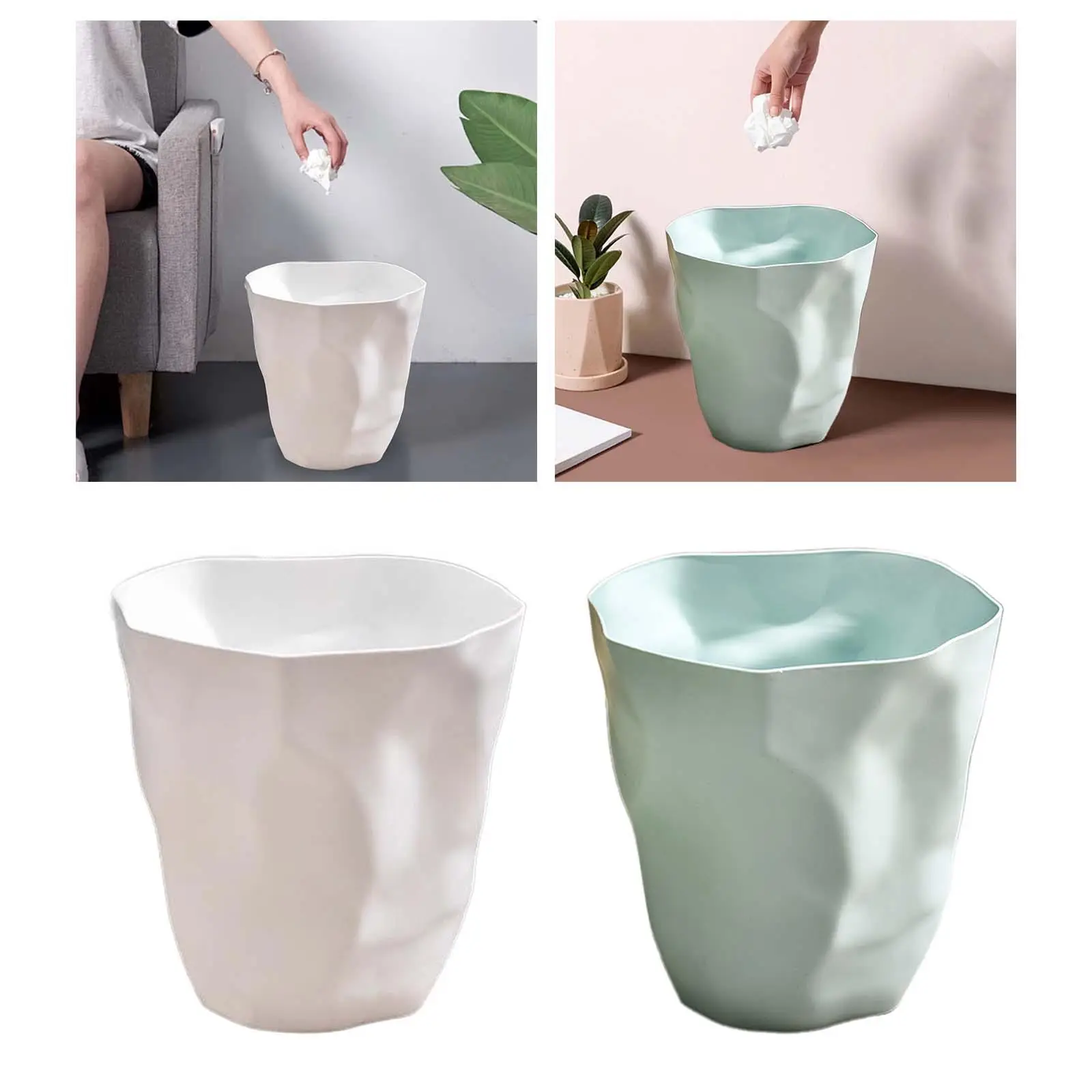 Lightweight Waste Basket, Round Waste Bin, Garbage Container Bin, Wrinkle Trash Can for Washroom, Dormitory, Living Room