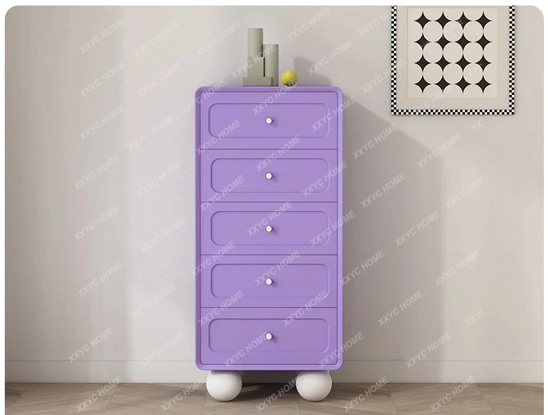 Simple-toned small chest, storage cabinet next to the sofa, pink five-bucket living room, balcony, locker
