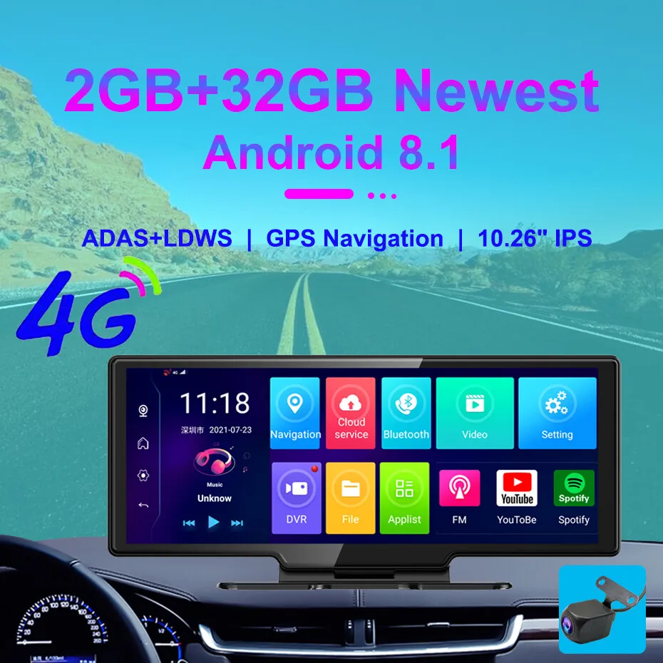 10.26 Inch 4G Android 8.1 Car DVR Dual Lens Video Recorder Navigation WIFI Auto Registrator Rear View Mirror Dash Cam Surveillan
