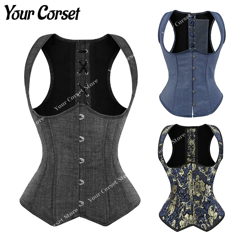 

Women's Corset Underbust Shoulder Straps Plus Size Steampunk Gothic Corsets Bustier Waist Cincher Vest Corset Top Blue S-6Xl