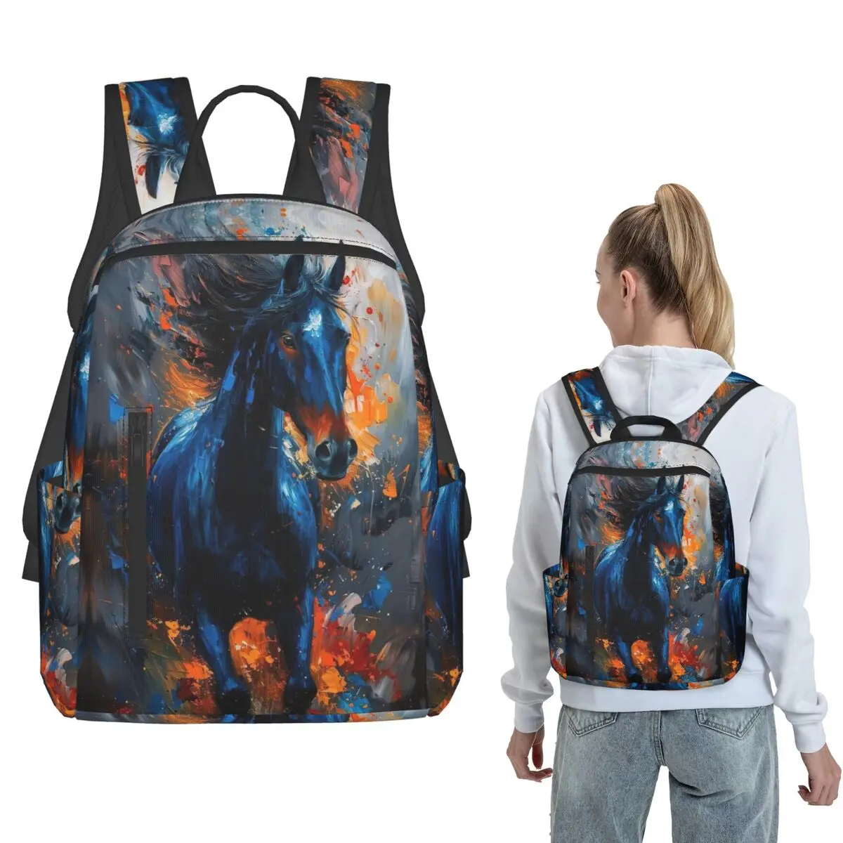 Wild Horse Oil Painting Colour (10) Backpack Large Capacity Boys Girls BookBag School Bag Shoulder Bags for Men Women