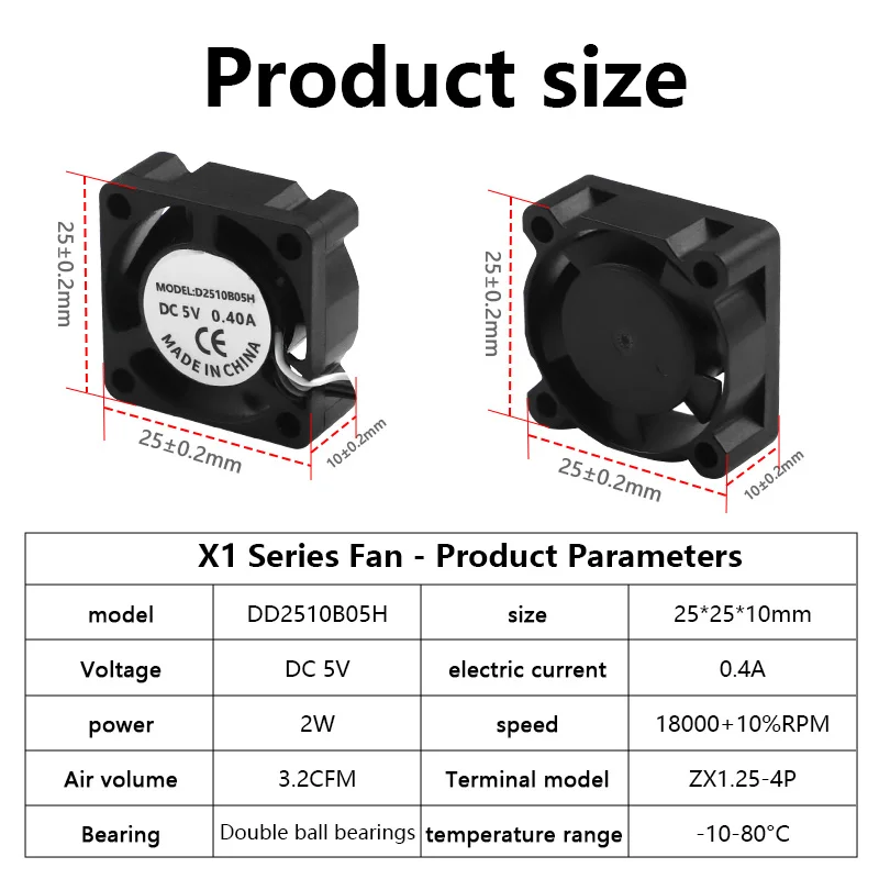 2510 Mini Fan 5V With Cable Hot End Cooling Cooler For Bambu Lab P1P P1S X1 X1C 3D Printer hotend Heater