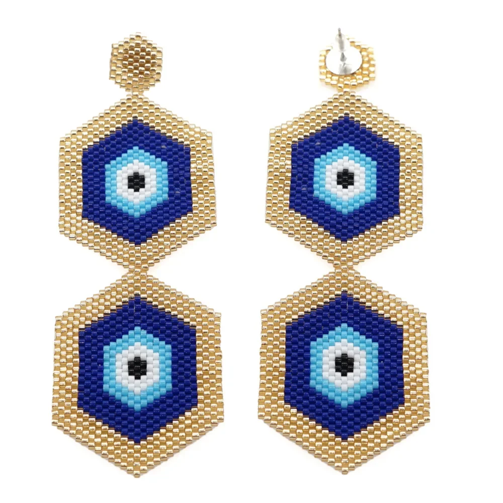 

Rice Bead Earrings Tassel Retro Trendy Minimalist Hexagonal Eyes Hand Knitting Alloy Bohemia Beaded earrings