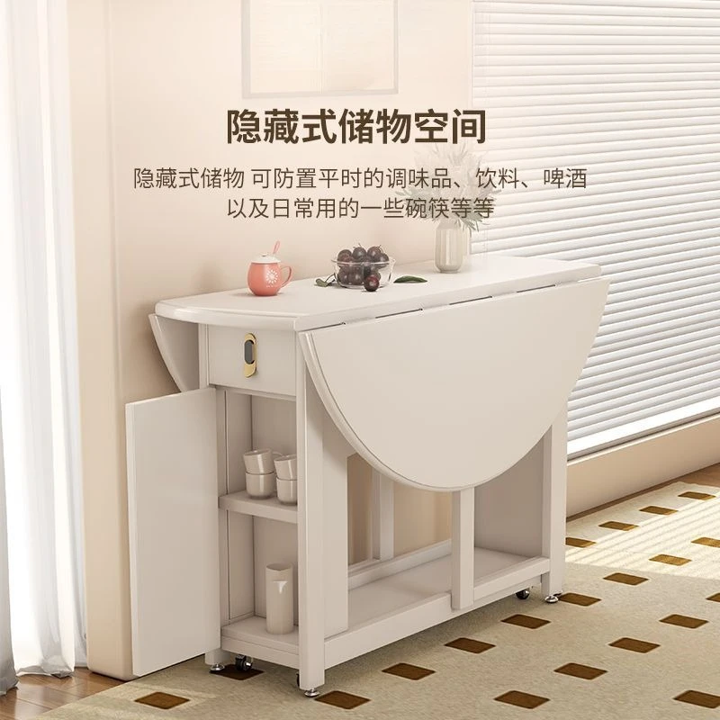 Folding round table full solid wood deformable mobile retractable dining table small apartment household simple modern table