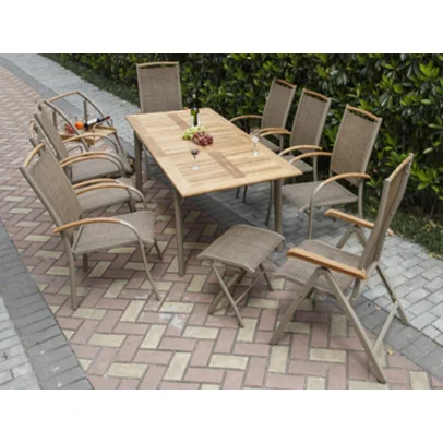 

Outdoor Aluminum Dining Table and Chair Patio Garden 10 Person Dining Set with Extension Wooden Table Top