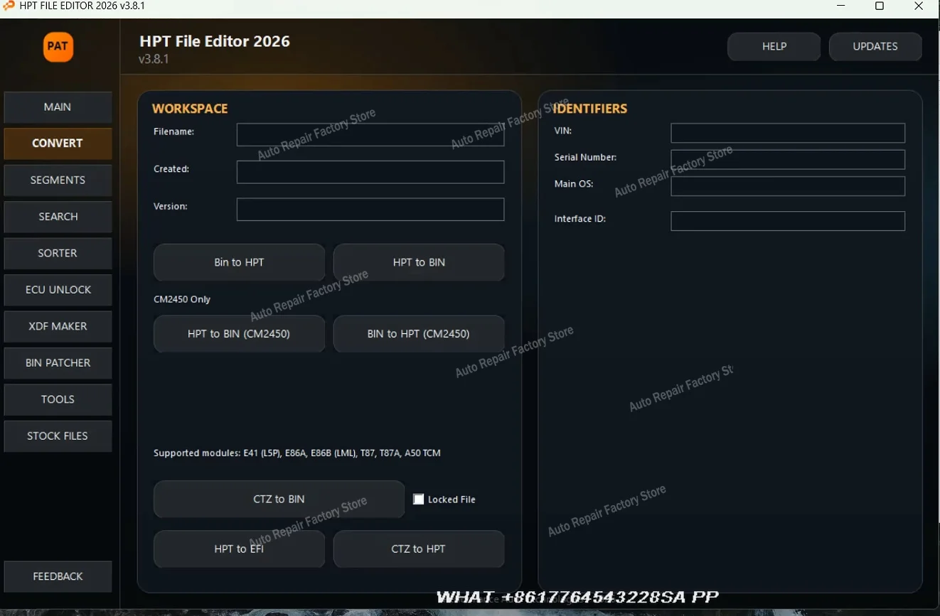 HPT File Editor 2026 (V3.8.2) HPT to BIN  to CTZ XDF Maker ECU Patcher TOOLS ECU Unlocker GPEC2 edc17c69 CTZ to BIN Stock file