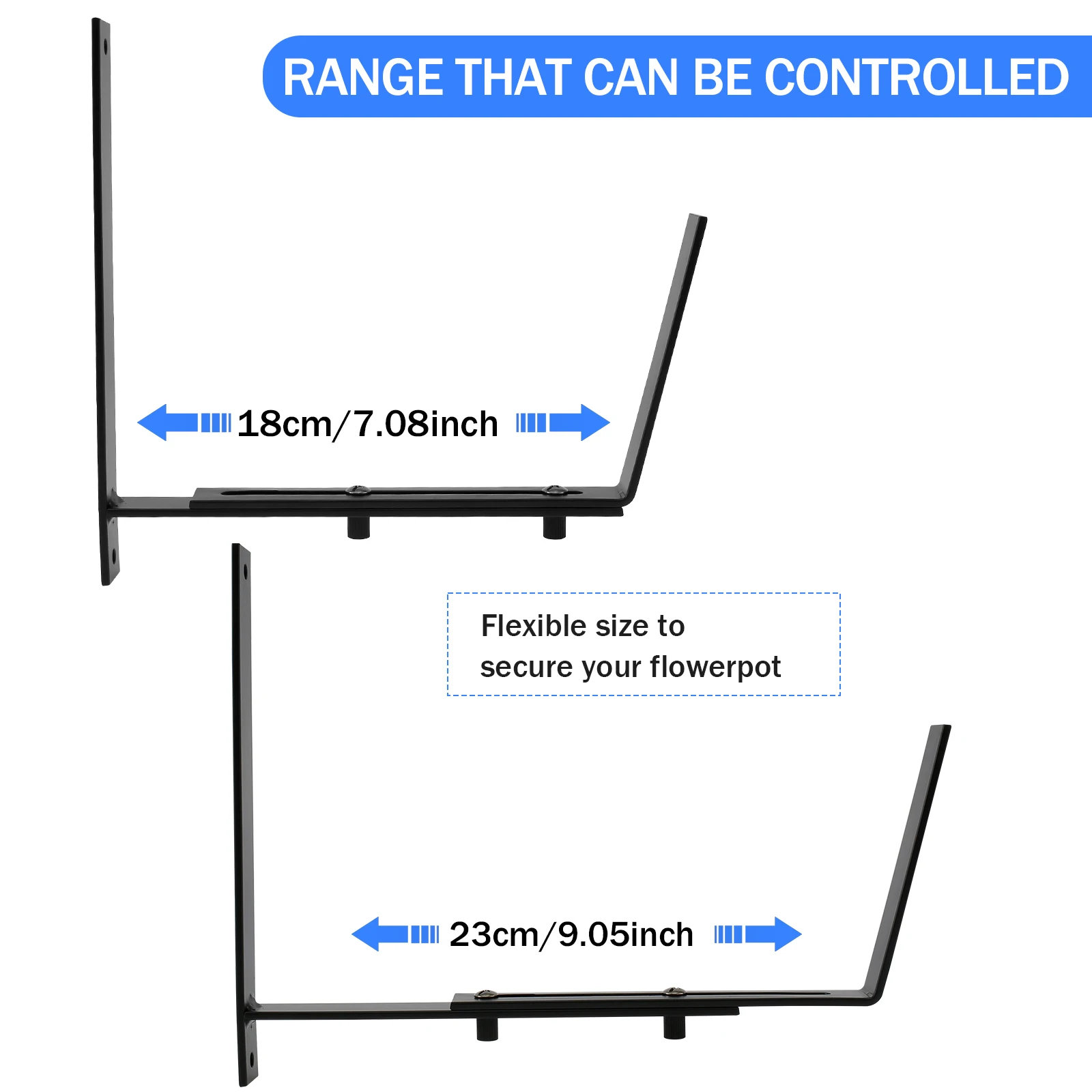 4Pcs Adjustable Planter Pot Metal Bracket Heavy Duty Iron Hook Flower Box Holder Wall Mount for Railings Balcony Window