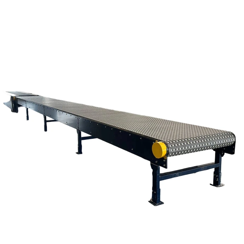 Modular conveyor system with rubber, plastic, and aluminum belts for straight and curved material conveyor lines