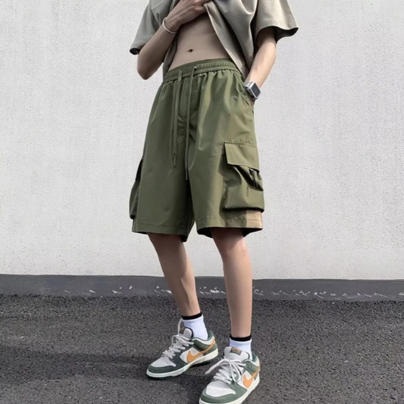 Men's Functional Cargo Shorts Summer Techwear Loose Fit Wide Leg Athletic 5-Panel Plus Size Outdoor Streetwear
