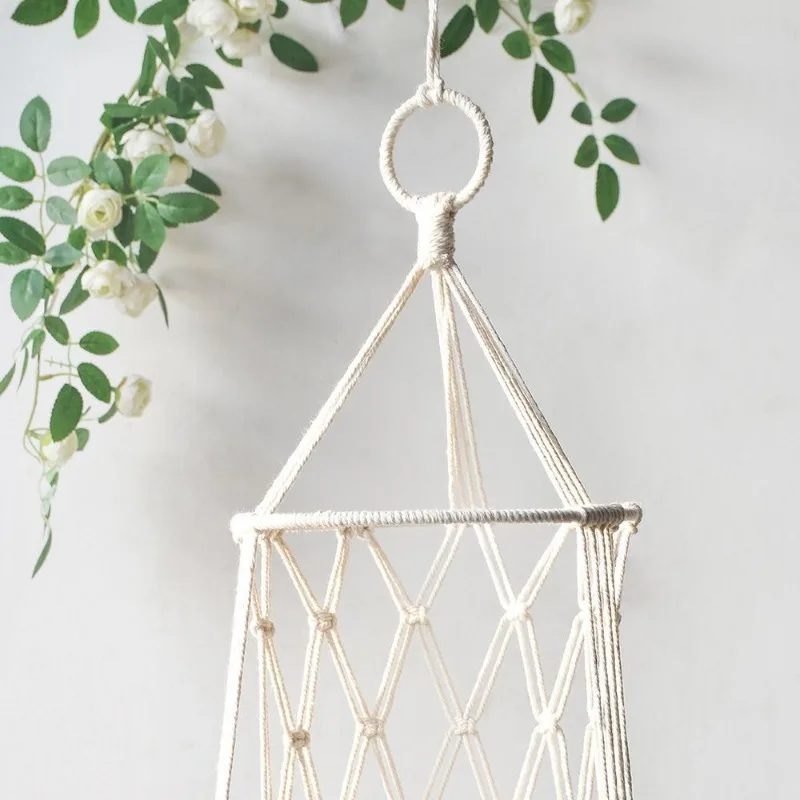 E2 Boho Macrame Hanging Pet Bed Cat Dog Swing Cotton Rope Long Tassel Basket Fringe Hand Woven Indoor Cat Hammock Nest Mesh Bag