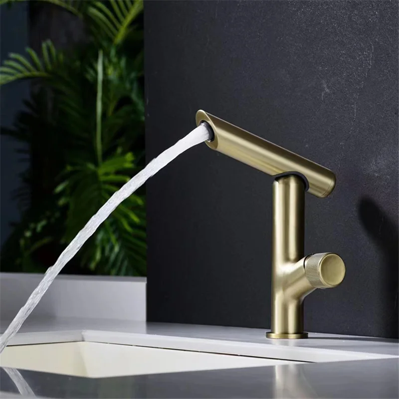 

New Modern Brushed Gold Basin Faucet Brass Bathroom Faucet Mixer Tap Gray/Black Wash basin Faucet Hot and Cold Sink Faucet