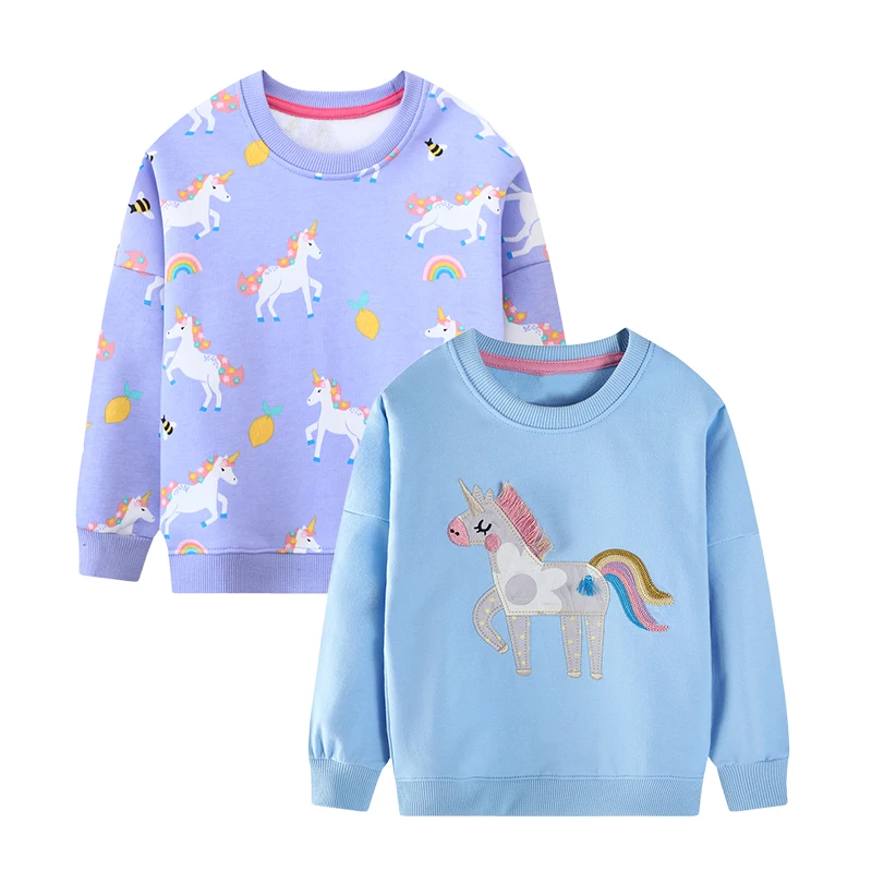 Little maven 2PCS Kids Clothes Baby Girls 2026 Autumn Spring New Cartoon Unicorn Tops Hoodies SweaterShirts Children 2-7 Years