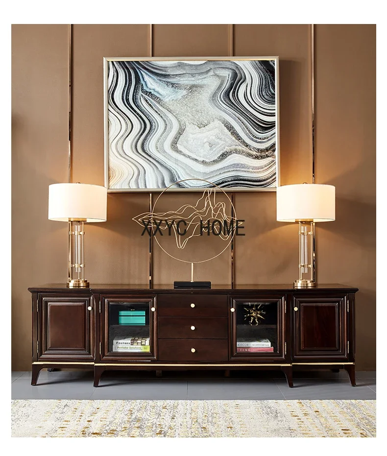 

Light Luxury Solid Wood TV Cabinet 2.2 M Post-Modern Simple Furniture
