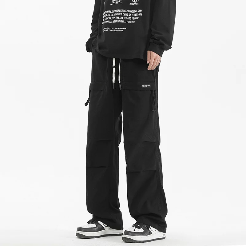 Men's Cargo Pants 2025 Autumn Cotton Cargo Pants Loose Straight Leg Wide Leg Casual Trousers